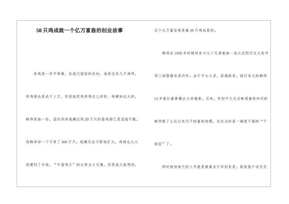 50只鸡成就一个亿万富翁的创业故事_第1页