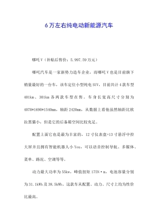 6万左右纯电动新能源汽车