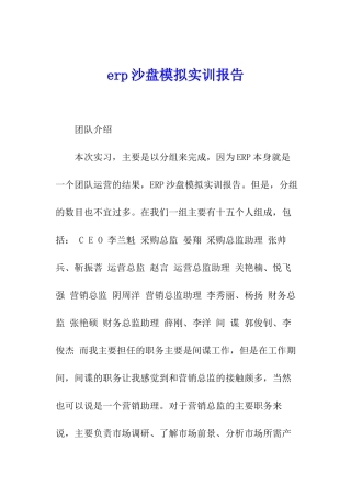 erp沙盘模拟实训报告