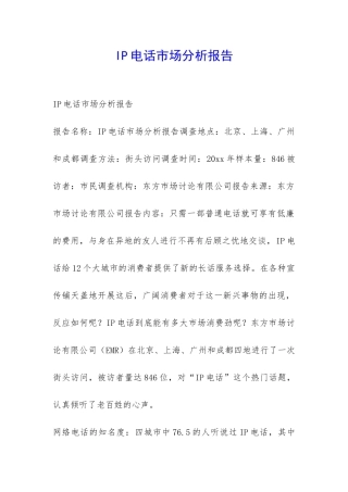 IP电话市场分析报告-