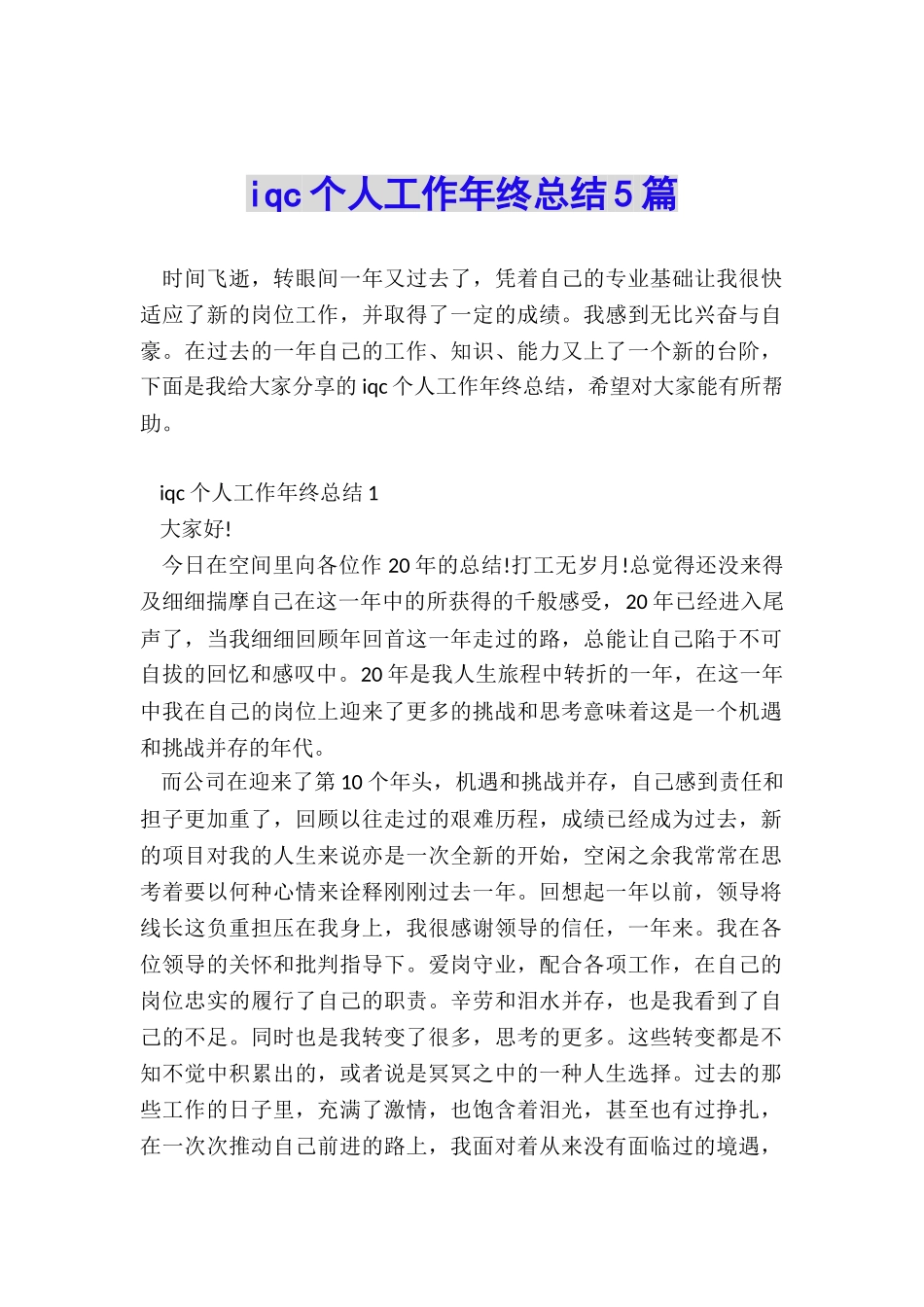 iqc个人工作年终总结5篇_第1页
