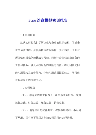 itmc沙盘模拟实训报告