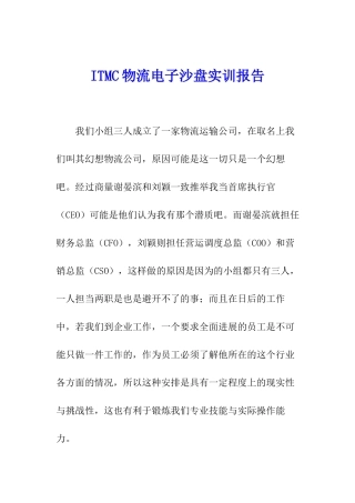 ITMC物流电子沙盘实训报告