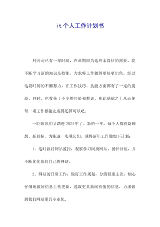 it个人工作计划书