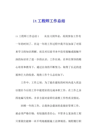 it工程师工作总结