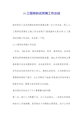 it工程师的试用期工作总结-