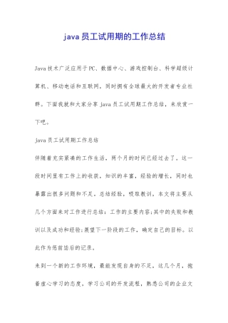 java员工试用期的工作总结-