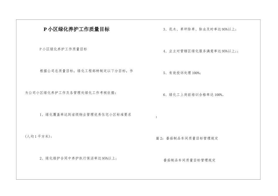 P小区绿化养护工作质量目标--_第1页
