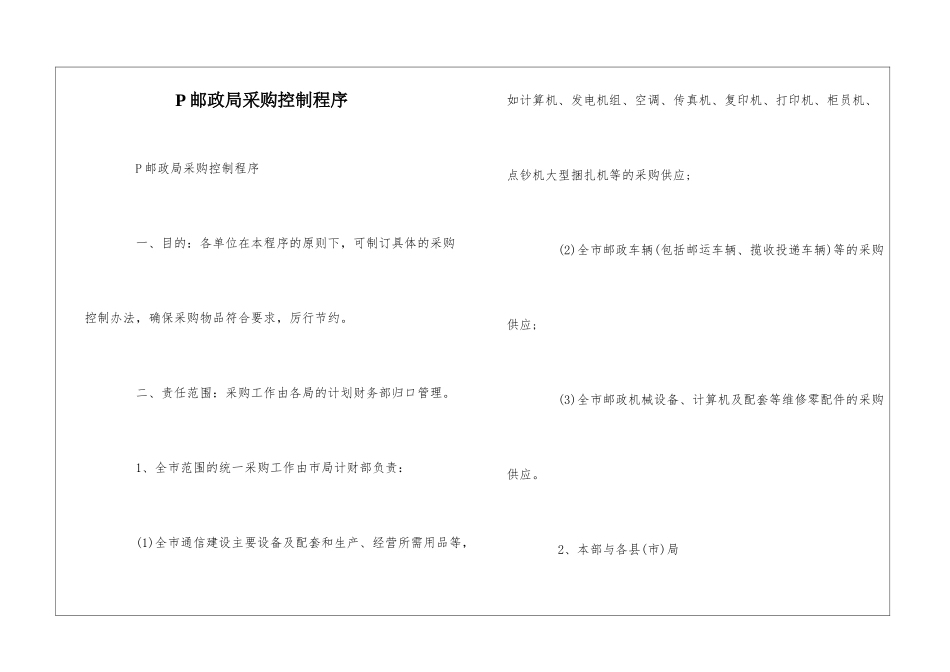 P邮政局采购控制程序--_第1页