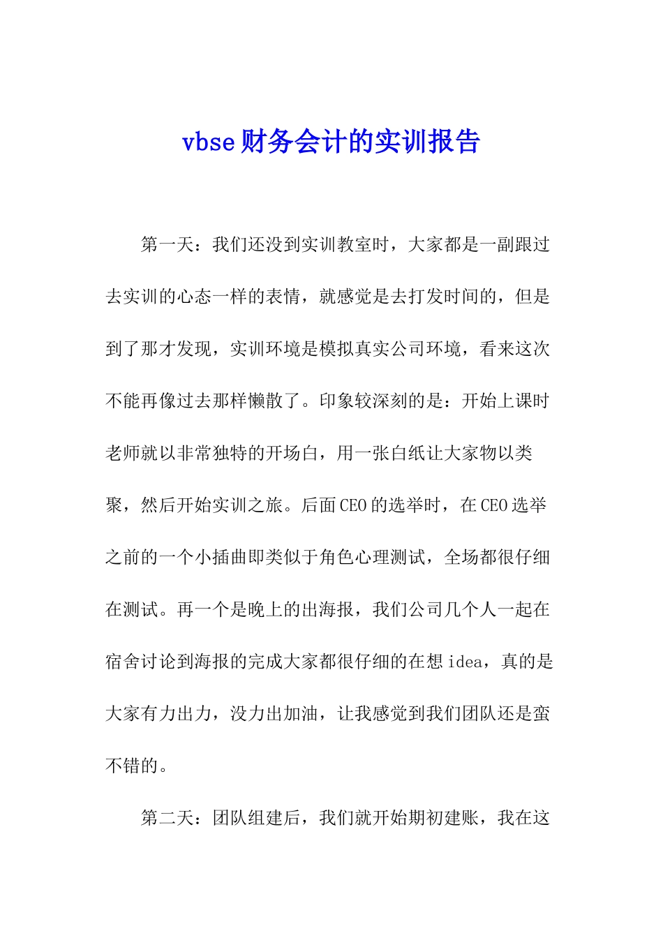 vbse财务会计的实训报告_第1页