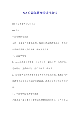 XXX公司年薪考核试行办法-