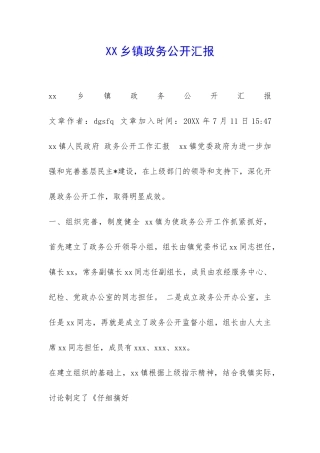 XX乡镇政务公开汇报-