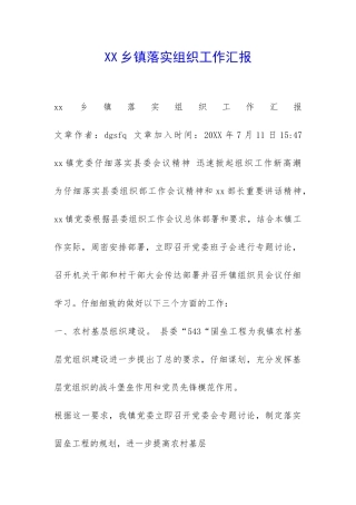 XX乡镇落实组织工作汇报-