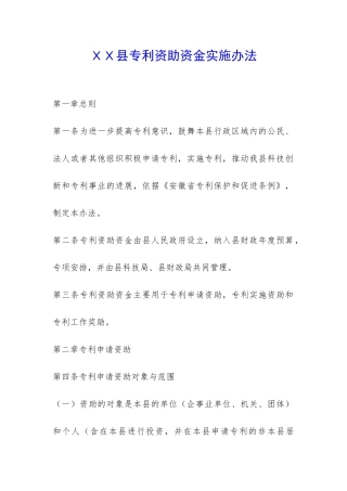 XX县专利资助资金实施办法-