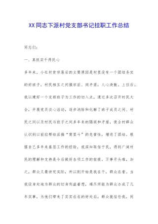 XX同志下派村党支部书记挂职工作总结-