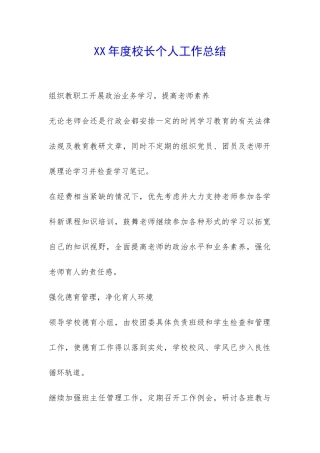 XX年度校长个人工作总结-