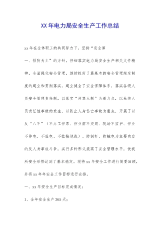 XX年电力局安全生产工作总结-