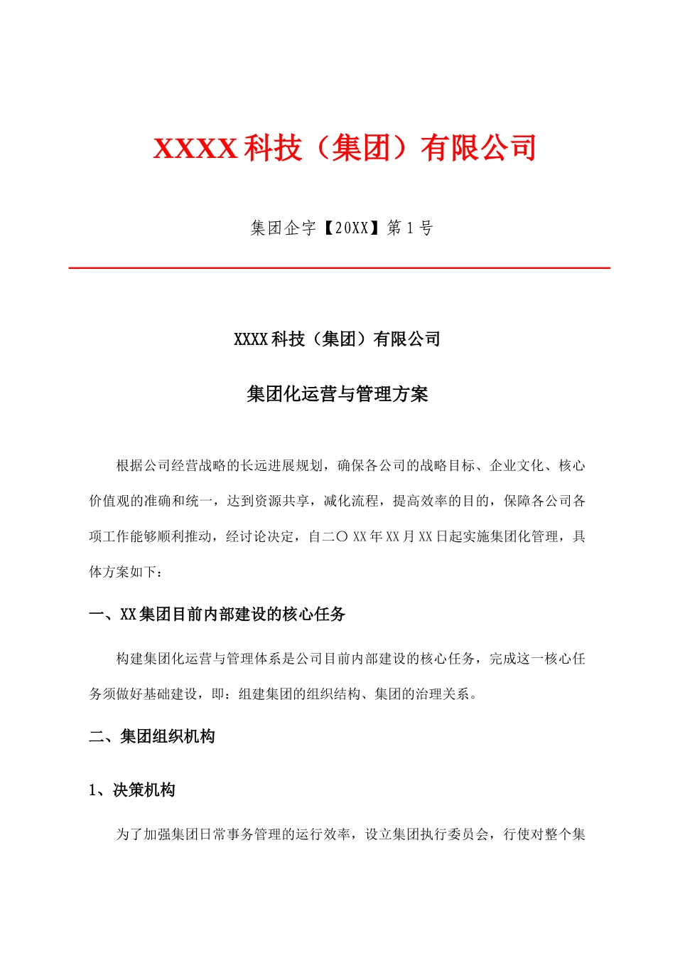 XX有限公司---集团化运营与管理方案_第1页