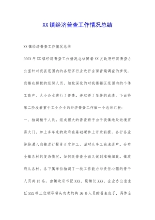 XX镇经济普查工作情况总结-