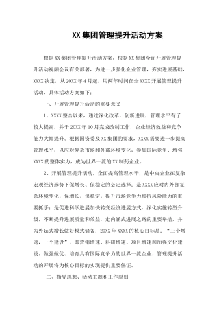 XX集团公司开展管理提升活动方案