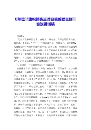 X单位“旗帜鲜明反对自我感觉良好”会议讲话稿