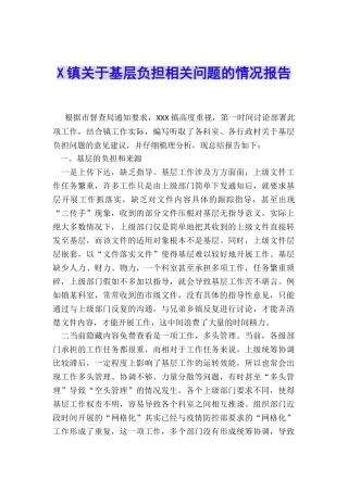 X镇关于基层负担相关问题的情况报告