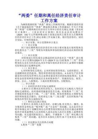 “两委”任期和离任经济责任审计工作方案