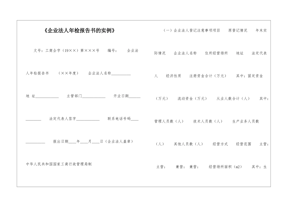 《企业法人年检报告书的实例》_第1页