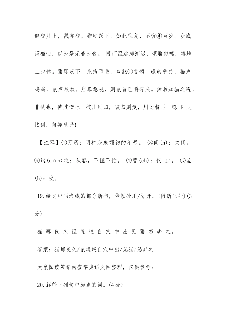 《大鼠》阅读答案及翻译_第2页