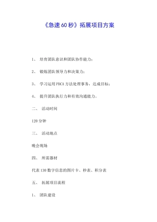 《急速60秒》拓展项目方案