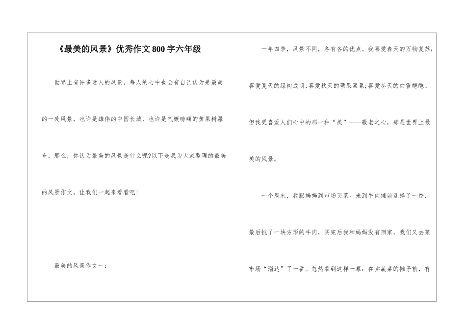 《最美的风景》优秀作文800字六年级_第1页