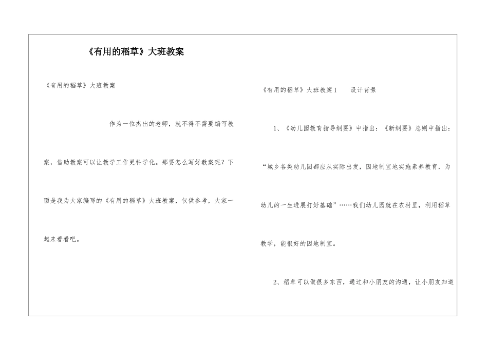 《有用的稻草》大班教案_第1页