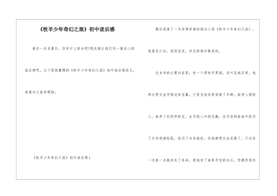 《牧羊少年奇幻之旅》初中读后感_第1页
