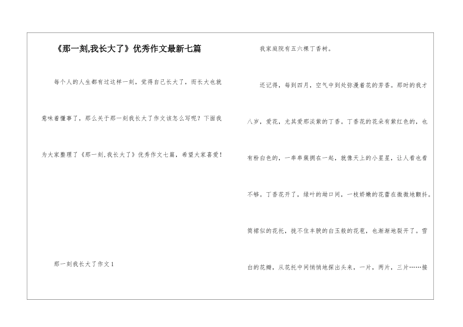 《那一刻-我长大了》优秀作文最新七篇_第1页