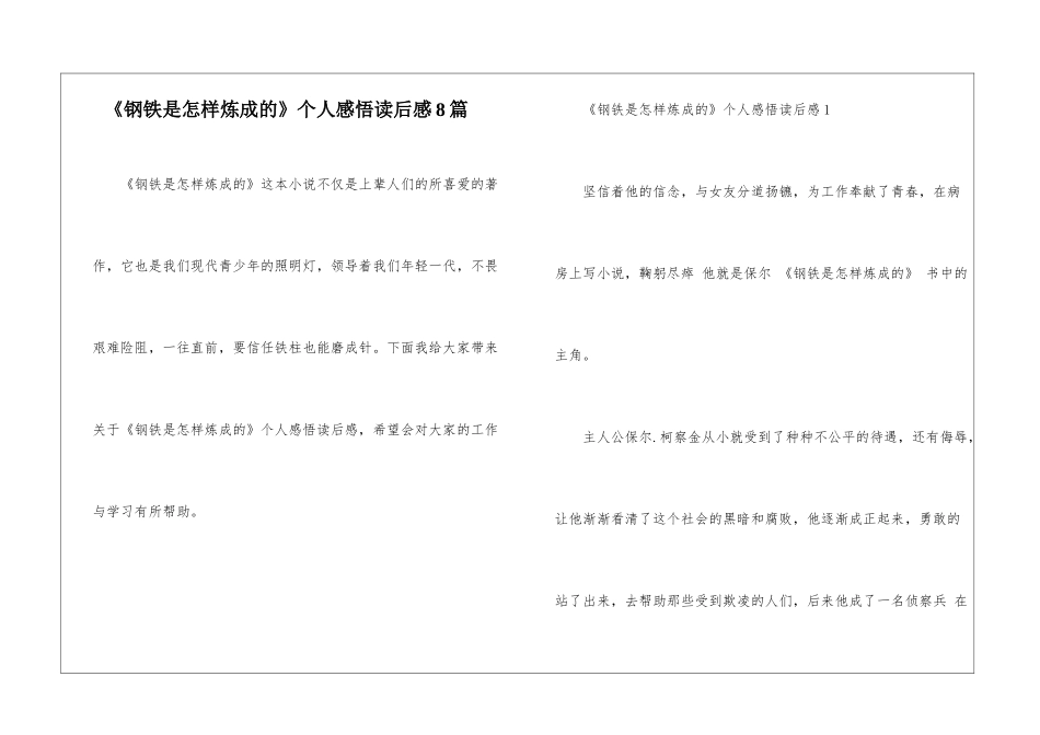 《钢铁是怎样炼成的》个人感悟读后感8篇_第1页