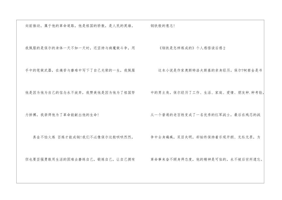 《钢铁是怎样炼成的》个人感悟读后感8篇_第3页