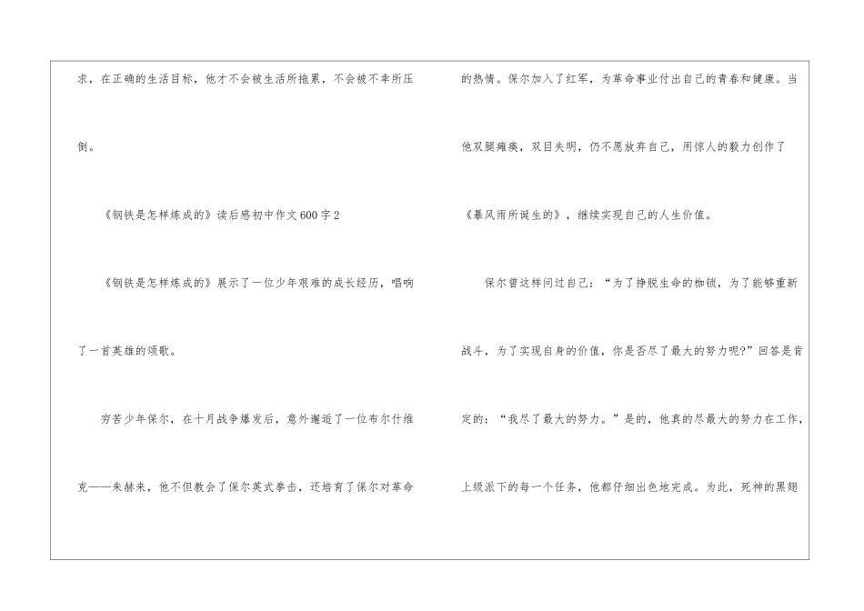 《钢铁是怎样炼成的》读后感初中作文600字_第3页