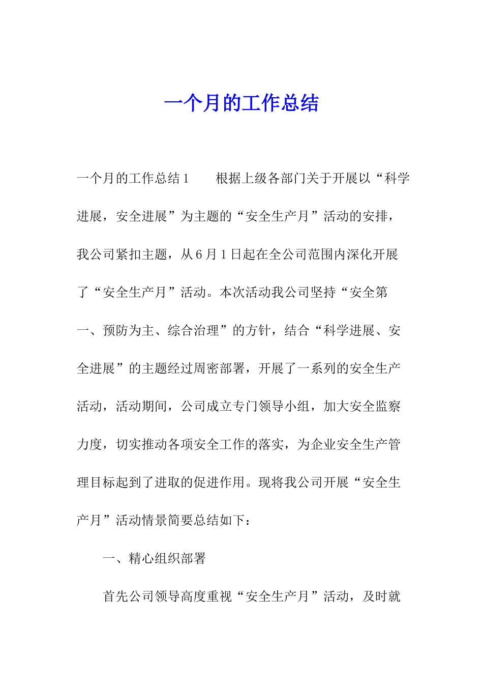 一个月的工作总结_第1页