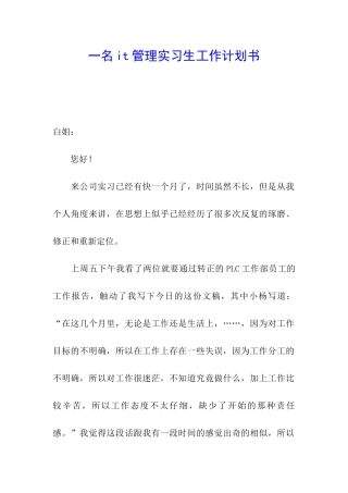 一名it管理实习生工作计划书
