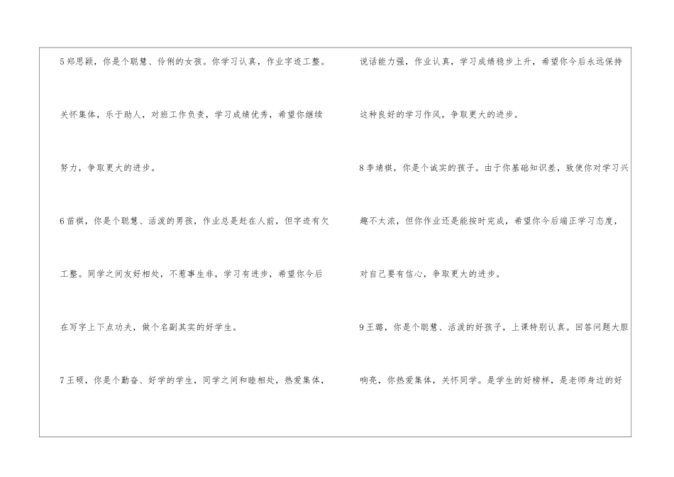 一年级学生评语集锦_第2页