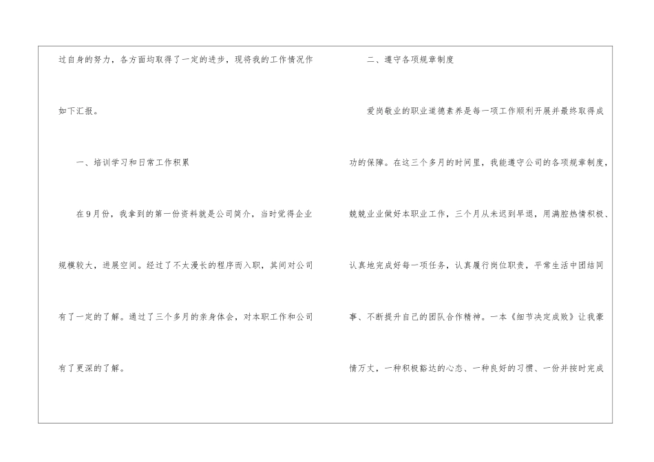 三个月试用期工作总结及自我评价试用期三个月转正总结_第2页