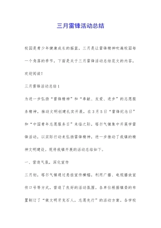 三月雷锋活动总结-