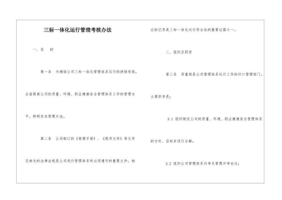 三标一体化运行管理考核办法_第1页