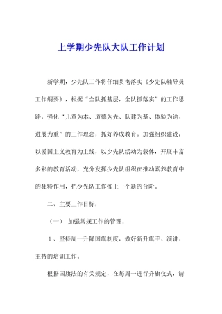 上学期少先队大队工作计划
