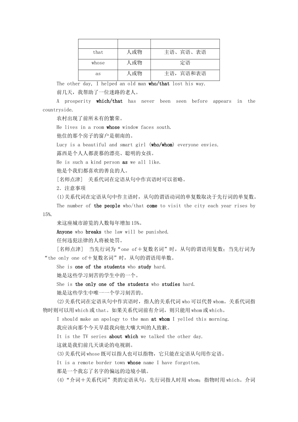 高中英语 Unit 4 Sharing Section Ⅲ Grammar—复习限制性定语从句学案（含解析）新人教版选修7-新人教版高二选修7英语学案_第2页