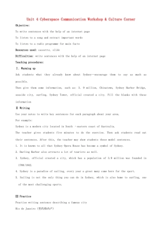 高中英语 Unit 4 Cyberspace Communication Workshop Culture Corner教案 北师大版必修2-北师大版高一必修2英语教案