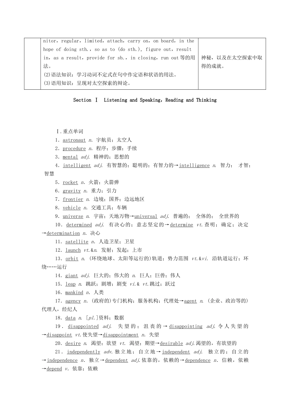 高中英语 Unit 4 Space Exploration Section Ⅰ Listening and SpeakingReading and Thinking学案（含解析）新人教版必修第三册-新人教版高一必修第三册英语学案_第2页