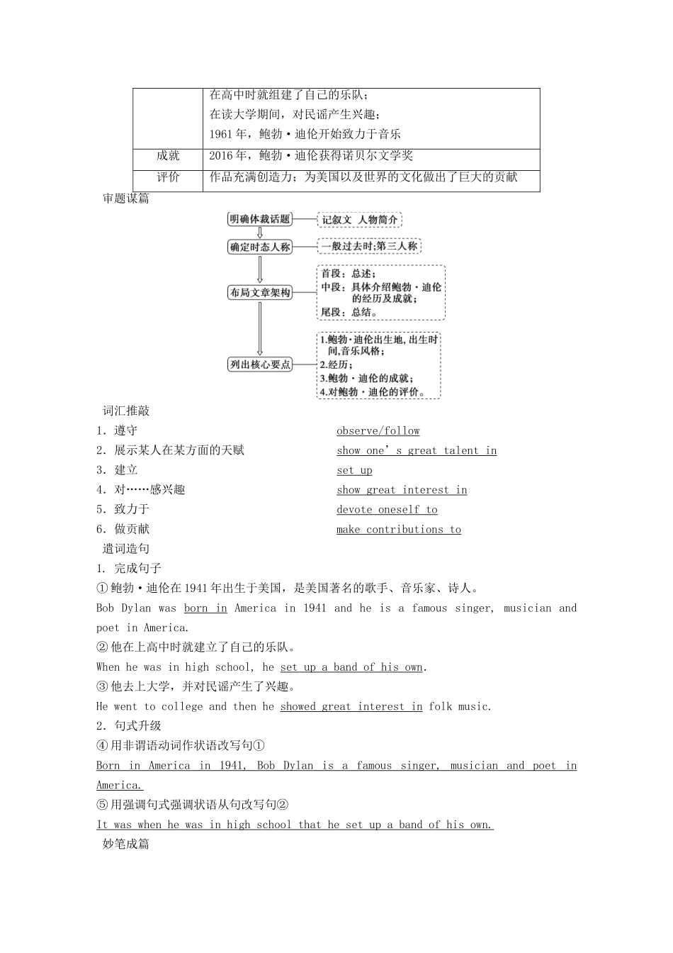 高中英语 Unit 5 Nelson Mandela a modern hero Section Ⅴ Writing学案 新人教版必修1-新人教版高一必修1英语学案_第2页
