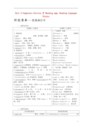 高中英语 Unit 3 Computers Section Ⅱ Warming amp；Reading Language Points教学案 新人教版必修2-新人教版高一必修2英语教学案