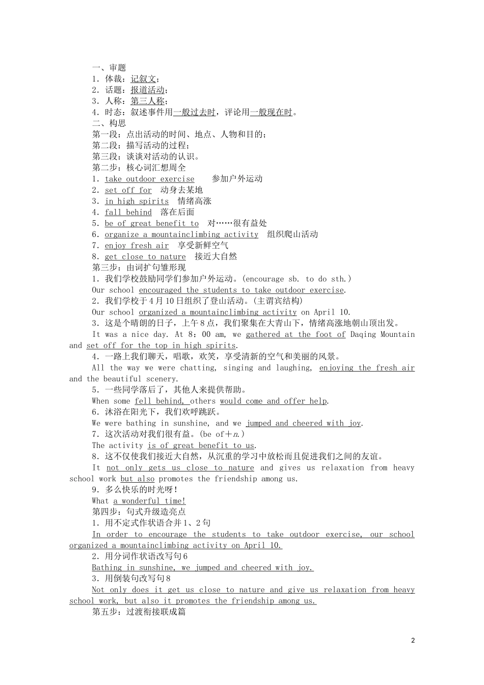 高中英语 Unit 4 Earthquakes Section Ⅳ 写作（Writing—如何写新闻报道）学案（含解析）新人教版必修1-新人教版高一必修1英语学案_第2页
